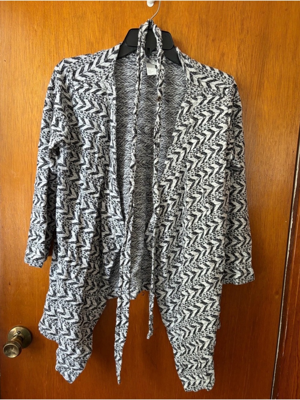 Women's Black & White Open Front Knit Cardigan Maternity Sweater